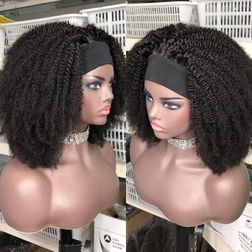 4B 4C Afro Kinky Curly Headband Human Hair Wigs 180% Density wigs For Women Brazilian Remy Human Hair Full Machine Wigs