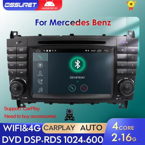 Android 10.0 7 Inch Car DVD GPS For Mercedes/Benz W203 W209 W219 A-Class A160 C-Class C180 C200 CLK200 radio dab Free Camera