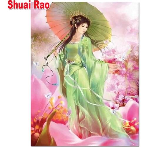 Diamond mosaic Oriental classical woman full square diamond embroidery geisha girl 5d diy diamond painting 100% round drill 2020