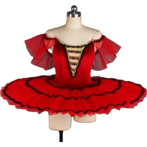Off the Shoulder Ballet Pancake Tutu Red Velvet Spnish Tutu Dress 3 Tiered Ballet Dance Tutus for Adult Performance BLL428