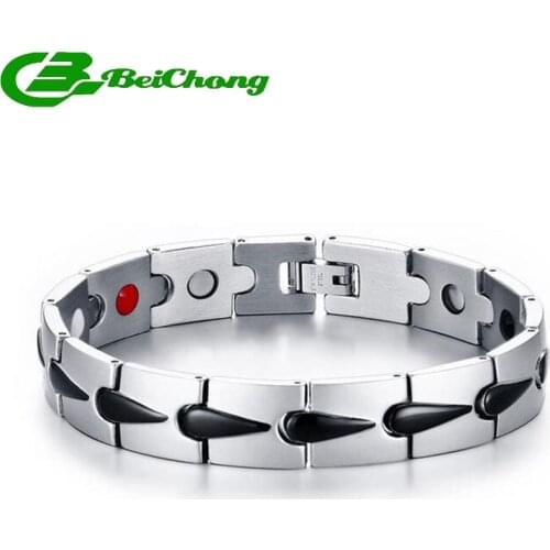 Beichong Women Mens Bio Energy Magnetic Theraphy Bracelet Stainless Steel Chain Link Bangle Adjustable Length