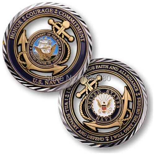 Free Shipping 100pcs/lot,U.S. Navy Core Values Challenge Coin + Protective Capsule