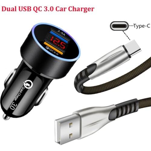 Fast Car Charger For Samsung A21 A31 A41 A51 A71 A50 A70 M21 M31 A21S S8 S9 Type C Braided USB Cable Phone LED Display Charger