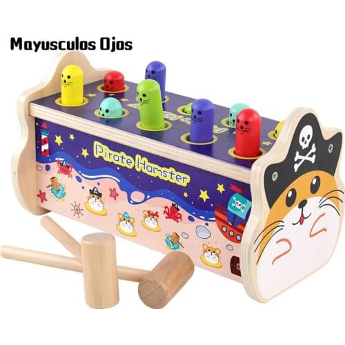 Wooden Childrens Fun Double Hammer Pirate Cat Hitting Hamster Toy Toddler Baby Intelligence Early Education Beat Game