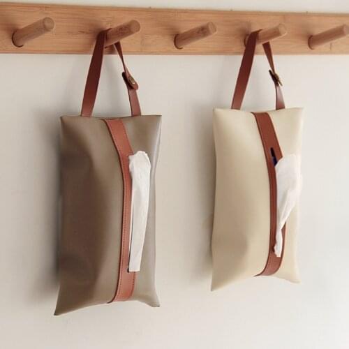 Napkin Holder Hangable Tissue Case Box Leather Home Car Towel Napkin Papers Dispenser Holder Box Case Table Decoration