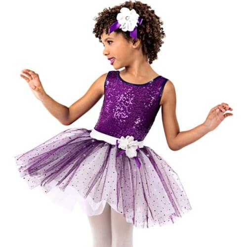 Childrens Ballet Dance Dress Performance Girls Ballet Tutu Dress Purple Beads Dancing Skirt Kids Stage Competition D-0465