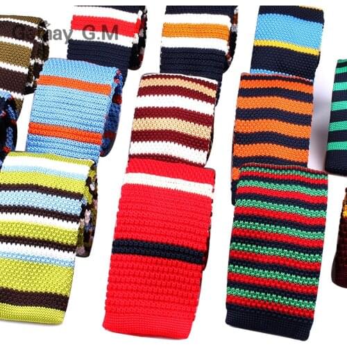 Striped Knit Ties For Men Casual Knitted Neck Ties Wedding Suits Polyester Slim Neckties Gravatas Business Skinny Men Ties