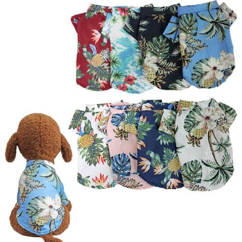 Hawaii Vacation Style Fashion Designer Pet Dog Cat Costume Cheap summer Clothes Coats Jackets for Chihuahua Bull Dog Accessories