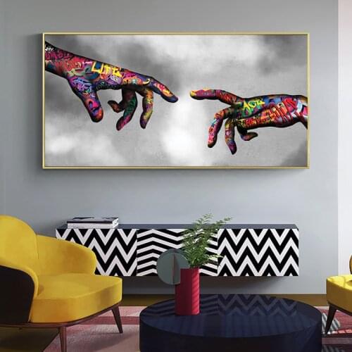 Graffiti Art Abstract Canvas Painting on The Wall Colorful Pictures Hand of God Picture Wall Art Prints Posters for Living Room