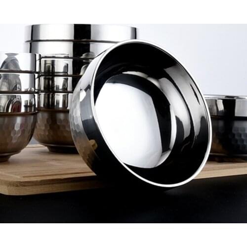 Double-Layer Stainless Steel Rice Bowl Thickening Hollow Anti-Scalding Smooth Polished Anti-Scratch Soup Bowl New Hot Sell