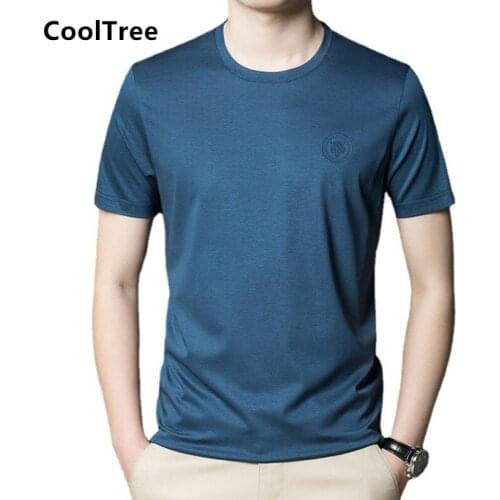 CoolTree Men Mulberry Silk T-shirts Summer Solid color Round neck High quality Ice silk T shirts Male Breathable Thin Tees