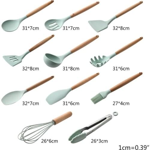 Non-toxic Silicone Kitchen Cooking Utensils Set Natural Wooden Handles Cooking H58C