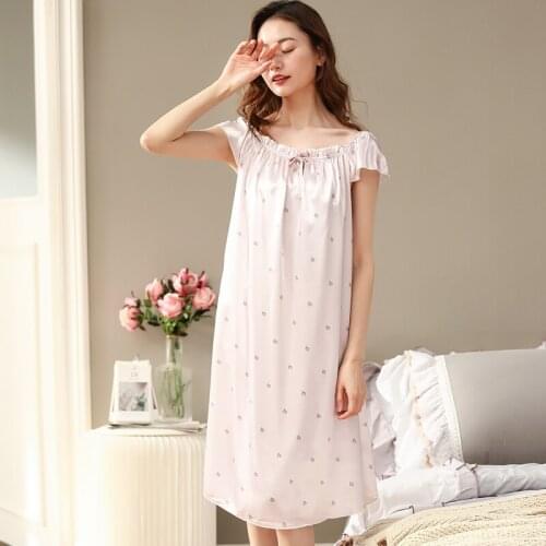 Hot Sale Print Women Satin Silk Lace O-neck Short Sleeve Night Dress Nightdress Sleepwear Big Yards 4XL Ladies Long Nightgown