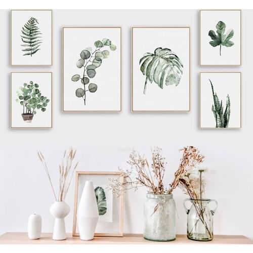 Nordic Minimalist Green Pot Plant Leaf Canvas Art Abstract Painting Poster Print Picture Wall Living Room Bedroom Dffice Decor