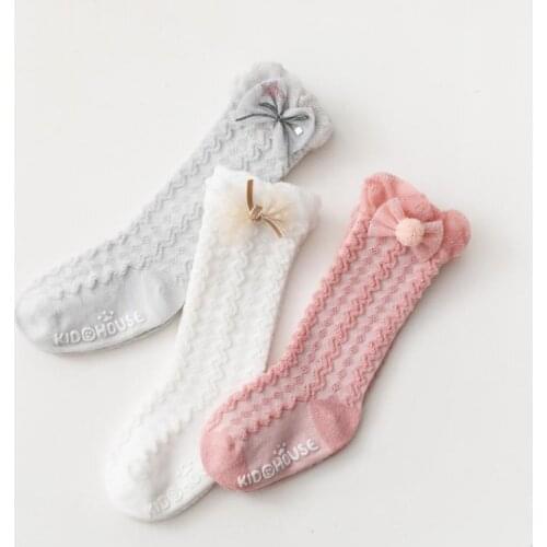 0-5Y 3 Pairs/set Baby Spring&Summer Thin Mesh Socks Kawaii Soft Stockings Childrens Cotton Socks With Bow For Boys&Girls