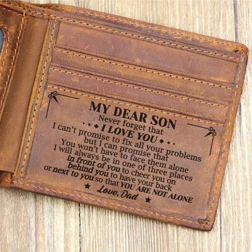 Dad To Son Mens Boys Engraving Laser Wallet Genuine Leather Purse Card Holder Bifold Wallets Purses Retro From Dad