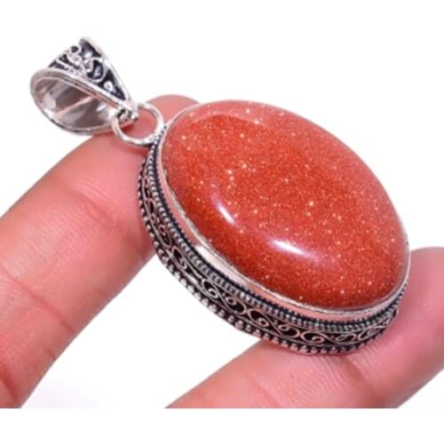 Sun Stone Pendant Silver Overlay over Copper , 54 mm, P6713