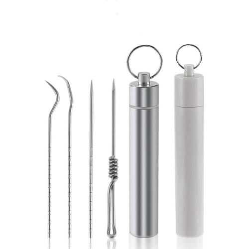 5Pcs/set Stainless Steel Toothpick Set Portable Clean The Oral Toothpick Outdoor Household Travel Seal Storage Container Box
