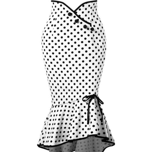 Direct Supply 2021 European And American New Style Womens Skirts Button Lace Polka Dot Print Fishtail Skirt