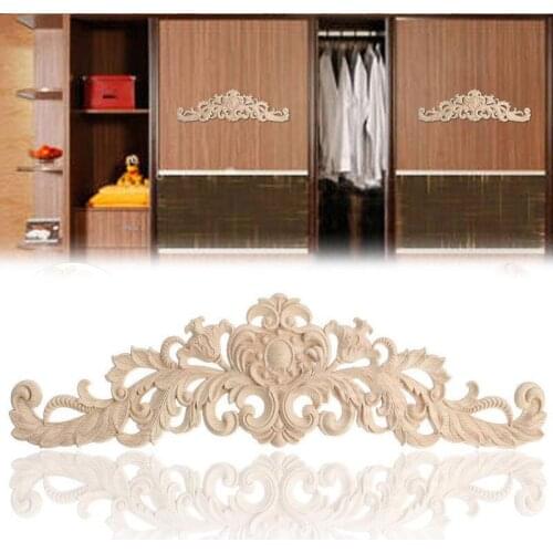 Rectangle Carving Natural Wood Appliques For Furniture Cabinet Unpainted Wooden Mouldings Decal Vintage Decoration Accessories