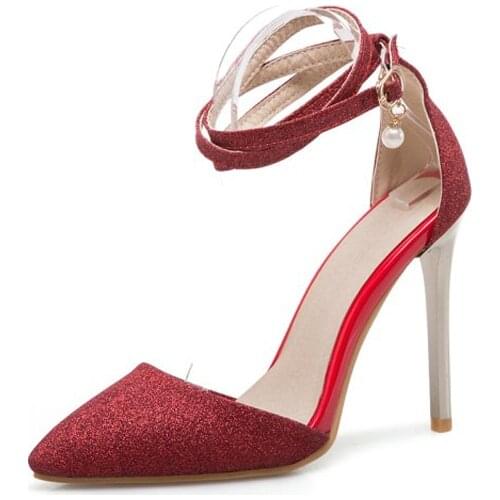 Big Size high heels sandals women shoes woman summer ladies Button-tipped slim-heeled sandals