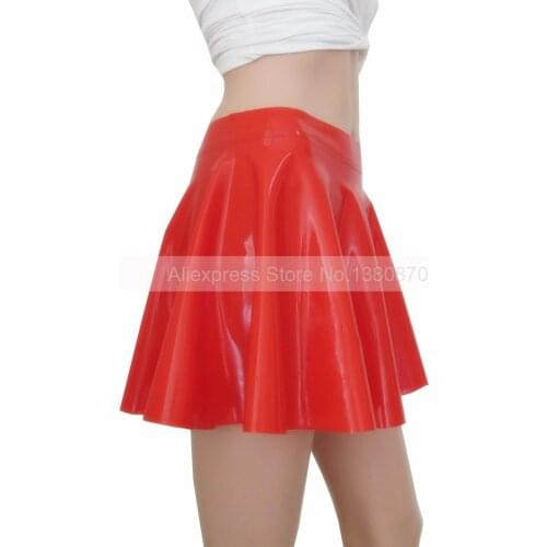 Solid Red Sexy Latex Girl Mini Skirt Solid Rubber Latex Women All-match Clothing S-LD068A