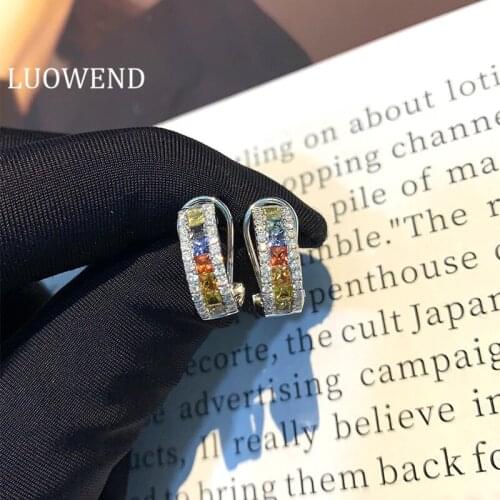 ANI 18K White Gold Hoop Earrings Real Color Sapphire Earring Fashion Women Gemstone Jewelry Natural Diamond Birthday Gift