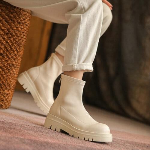 ZawsThia Winter Autumn Chic Round Toe Soft PU Stretch Booties Platform Punk Goth Motorcycle Women Shoes Wholesale Ankle Boots