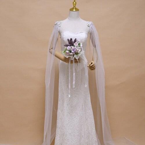 ZMG21 3M Wedding Cape Cloak with Lace Flower Neck Edge Bride Wrap Shawl with Pearls Diamonds for Marriage Womens cape robe