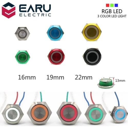16/19/22mm 3 Triple Color RGB LED Light Mirco Switch Short Strock Momentary Self-Reset Waterproof Metal Push Button Switch Power