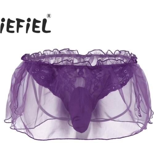 New Arrival Sexy Gay Men Lingerie Lace Flower Organza G-string Bikini Lacework Underwear Underpants with Bulge Pouch String