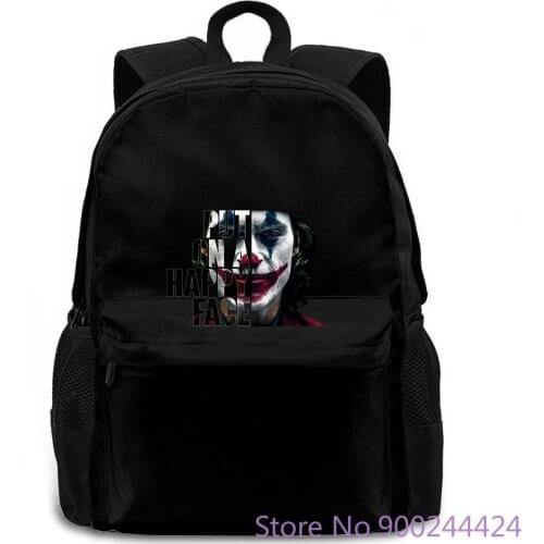 Joker Put On A Happy Face Joker quotes movie black Male Battery women men backpack laptop travel school adult student