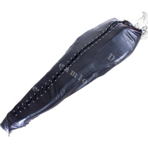 Adult Women PU Leather Lace Up Full Body Bondage Sleep Sacks Body Encasement Bags Fetish Costume Sex Products