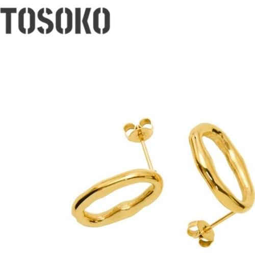 TOSOKO Stainless Steel Jewelry Irregular Oval Earrings Handmade Irregular Earrings Fashion Women BSF306