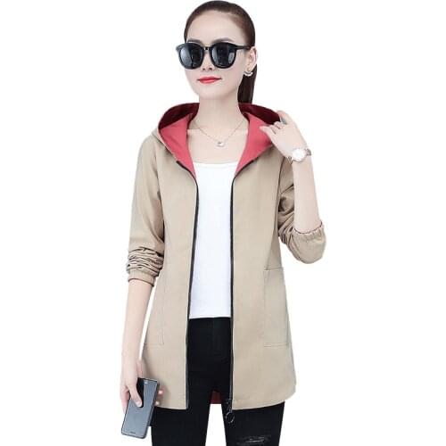 Large Size Women Double-sided Wear Jacket Short Trench Coat Women New Spring Autumn Clothes Hooded Overcoat Female Windbreakers
