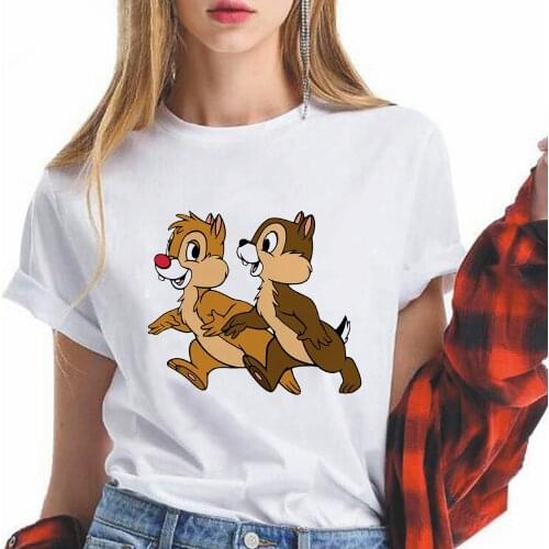 Chip and Dale Print T-shirts Women Summer Graphic Tees Funny Shirts for Girls Tshirts Loose Crew Neck Harajuku Tops