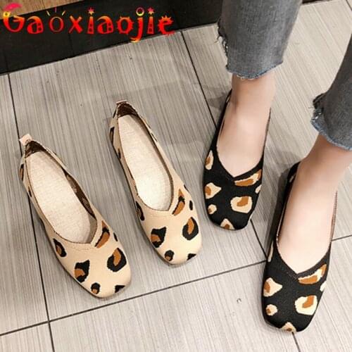 Gaoxiaojie 2021 Spring Women Flat shoes Comfortable Casual Shoes Square Shallow Muzzle igh Female Leopard Print Lady Home Shoes