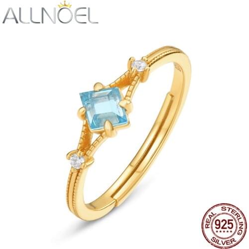 ALLNOEL Solid 925 Sterling Silver Rings For WomenLondon Blue Topaz Dainty Natural Gemstone Various Geometric Shape 2020 New Gift