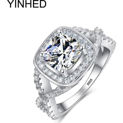 YINHED Original Solid 925 Silver Ring Square Shape 7mm 2 Carat Sona CZ Diamant Wedding Engagement Jewelry Rings for Women ZR368