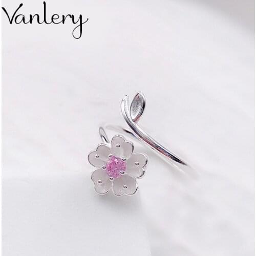 New Trendy Personality Punk Pink Cheery Flower Rings For Women Lady Resizable Size Rings Party Jewelry Charm Gifts 2021