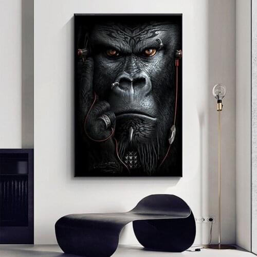 Apes and Monkeys Listening to Music Wall Art Posters And Prints Abstract Animals Canvas Paintings Nordic Picture For Living Room