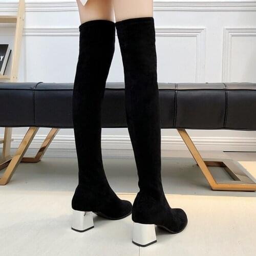 Winter Over The Knee Boots Women Stretch Fabric Women Thigh High Sexy Woman Shoes Long Bota