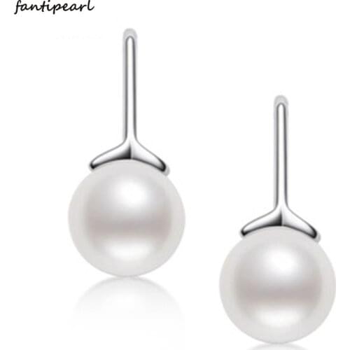 2021 new earrings sterling silver pearl two-leaf ear hook earrings 7.5-8mm natural freshwater pearl earrings