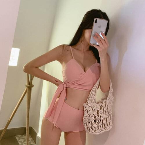 2021 New Swimsuit Women Bikini Three-Point Small Fragrance Split High Waist Slimming Belly Oblique Straps Gather Sexy Seaside