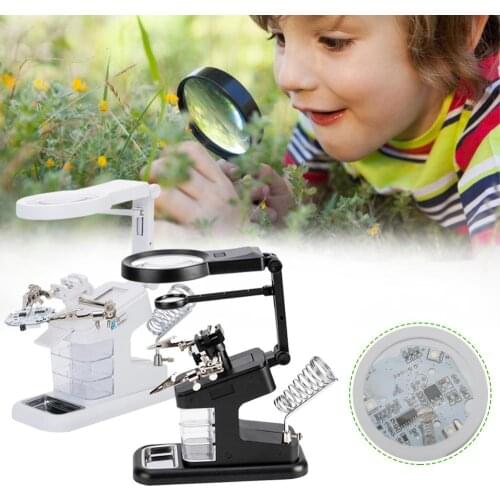 3X 4.5X 25X Helping Hand Soldering Irons Stand Clip LED Light With 3 Tool Boxes Magnifying Glass Lens Desk Station Repair Tools