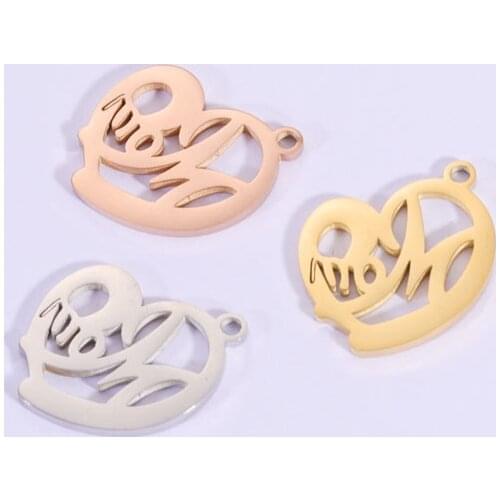 5Pcs/Lot Stainless Steel Mirror Polish Hollow Mom Letter Charms Pendants for DIY Jewelry Making Necklace Bracelet