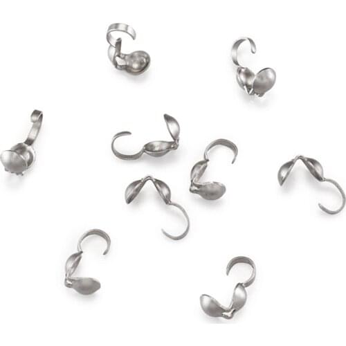 500pcs 304 Stainless Steel Open Clamshell Bead Tips Knot Covers for Jewelry Making DIY Bracelet Necklace 8.5x4mm Hole: 2mm