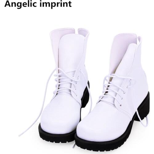 Angelic imprint mori girl Women short ankle punk boots lady lolita shoes woman princess mid heels dress pumps lace up 5cm 33-47
