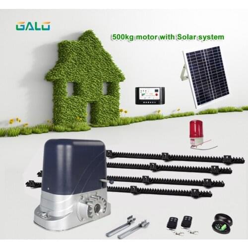 DC24V 500kg driven gear automatic solar sliding gate operator opener with 4m Nylon racks 1 flash light 1 pair of photocells
