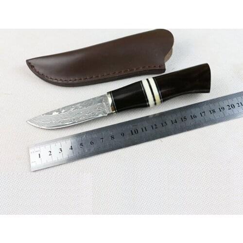 Free shipping Handmade Forged Damascus Hunting Knife Camping Survival Knife Fixed Blade Tactical Knife black wood Hanlde Brown